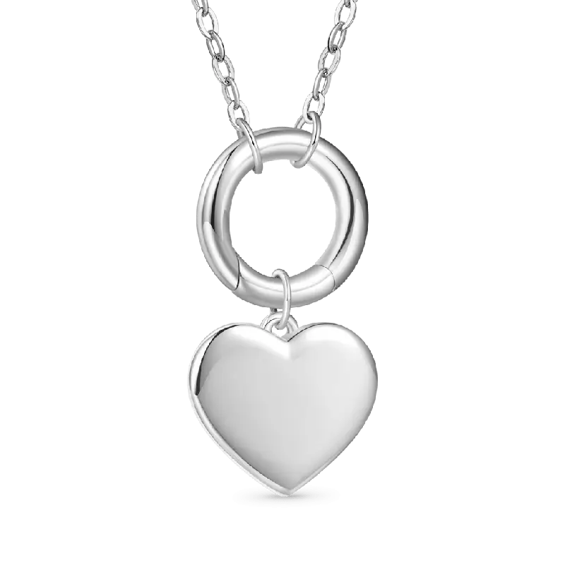 Gnoce Silver Circle Clasp Heart Charm Necklaces