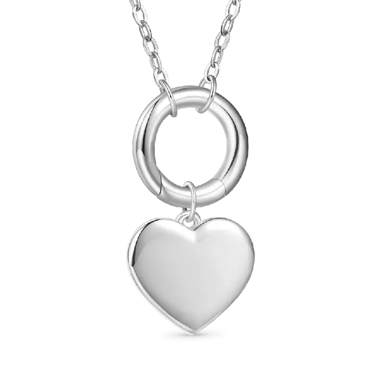 Gnoce Silver Circle Clasp Heart Charm Necklaces