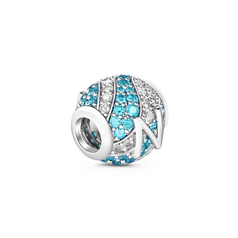 Letter N Charm with Aquamarine & Clear CZ 925 Sterling Silver