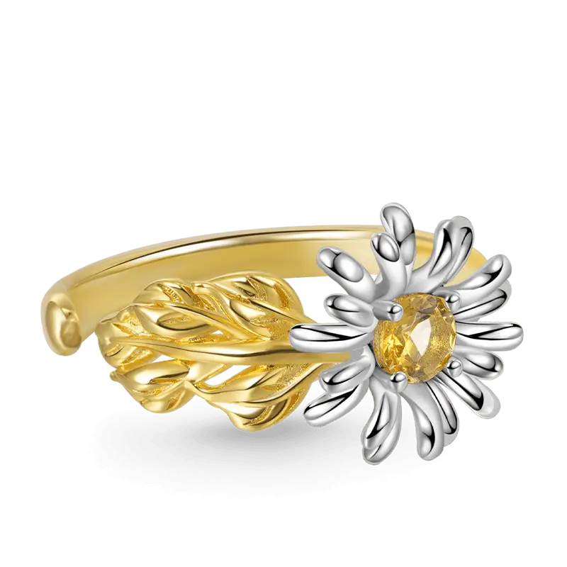 Gnoce Adjustable Open Daisy Flower Ring