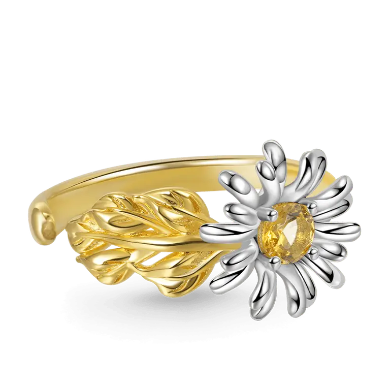 Gnoce Adjustable Open Daisy Flower Ring