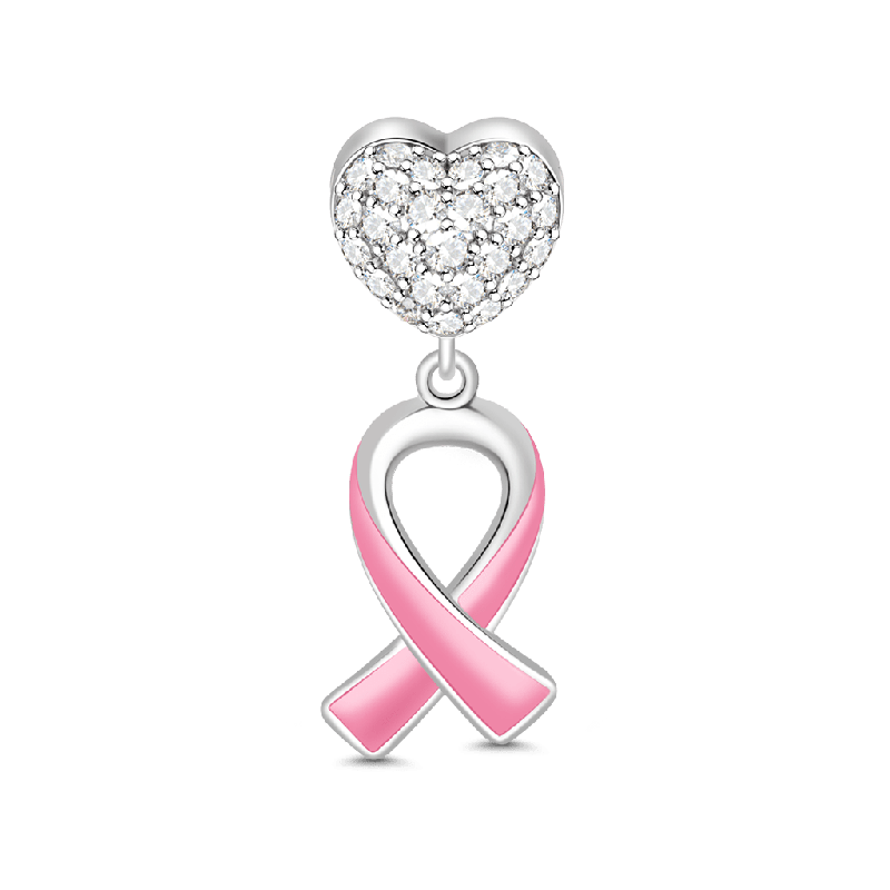 Breast Cancer Awareness Charm 925 Sterling Silver Pink Enamel Ribbon