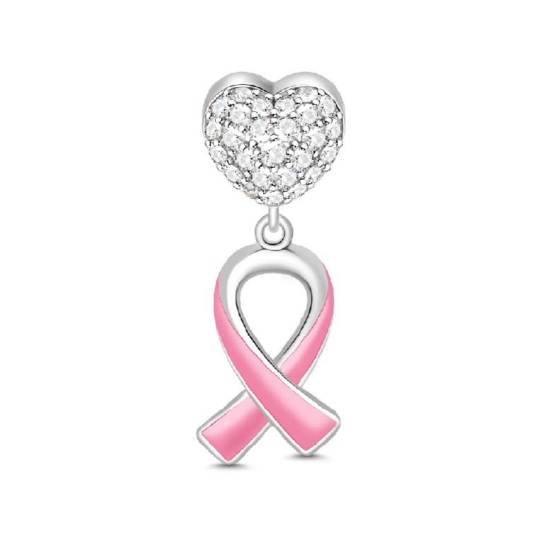 Breast Cancer Awareness Charm 925 Sterling Silver Pink Enamel Ribbon
