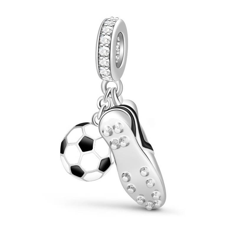 925 Sterling Silver Dangle Charm Sneaker & Black and White Enamel Football Pendant Fit Bracelets and Necklaces