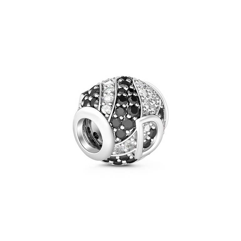 Letter D Charm with Black & Clear CZ 925 Sterling Silver
