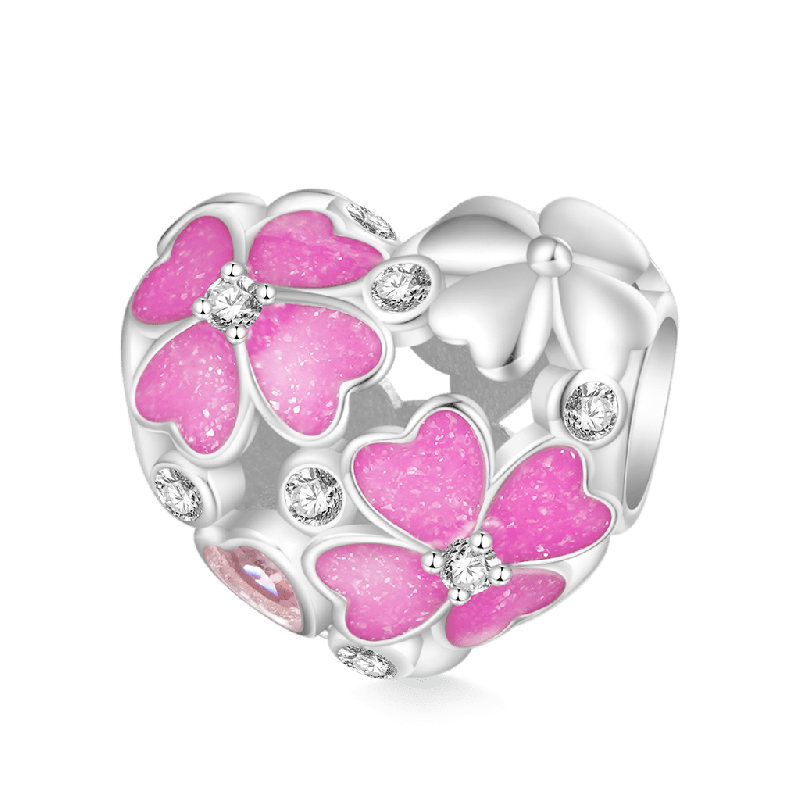 Gnoce Heart Pink Four Leaf Clover Charm