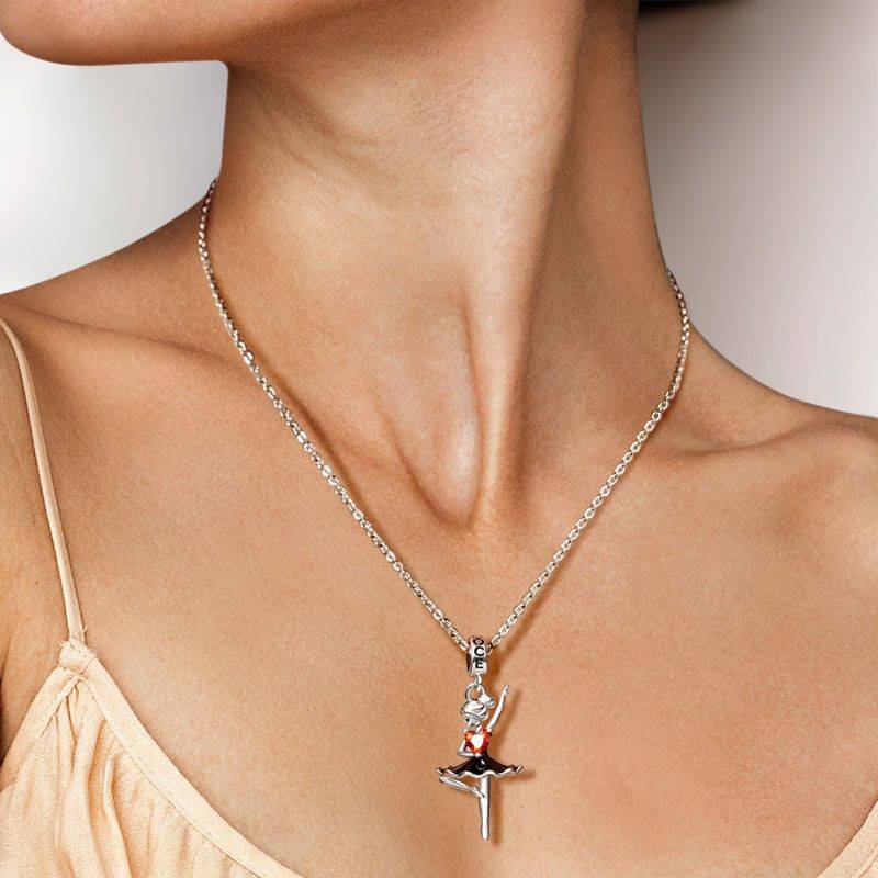 Gnoce Ballerina Embraces Heart Gem Pendant Dangle Charm