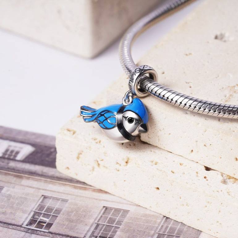 Blue Jay Pendant Dangle Charm 925 Sterling Silver Lucky Bird