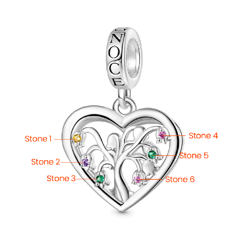 Gnoce Birthstone Lily Tree of Life Heart Pendant Dangle Charm