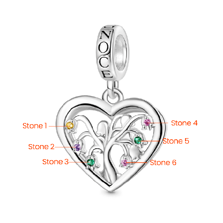 Gnoce Birthstone Lily Tree of Life Heart Pendant Dangle Charm