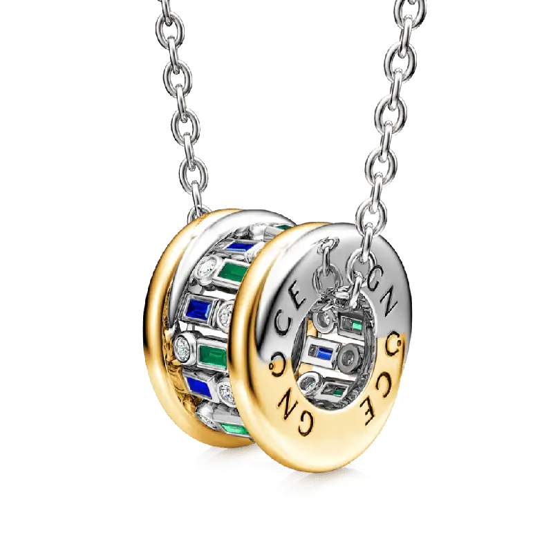 Gnoce Alternating Blue & Green Emerald Cut Drum Pendant Necklaces