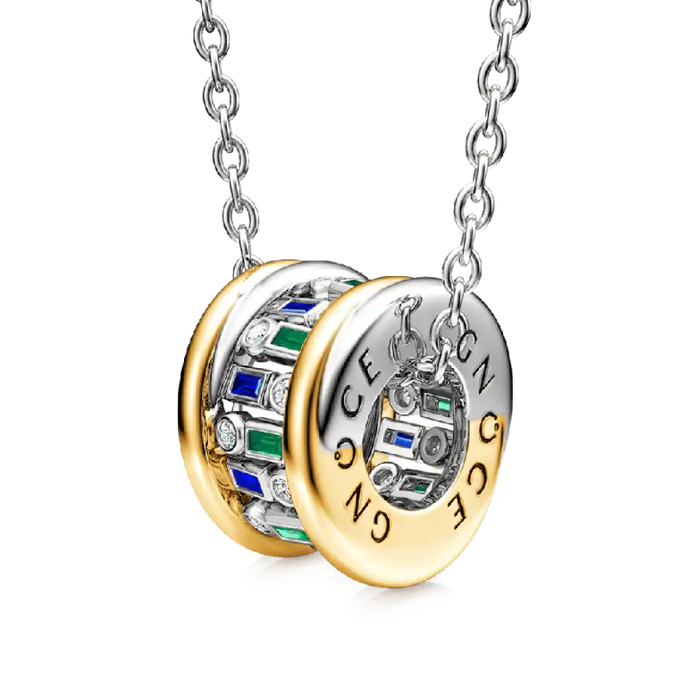 Gnoce Alternating Blue & Green Emerald Cut Drum Pendant Necklaces