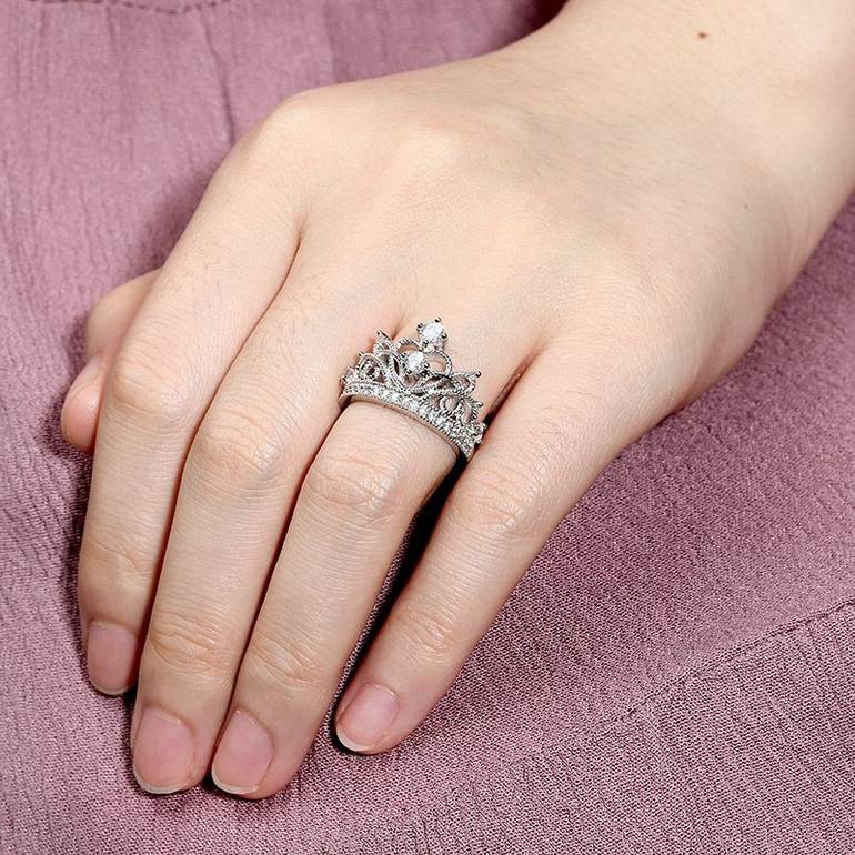 Women's Ring Princess Tiara Crown Ring Party Jewelry Sterling Silver