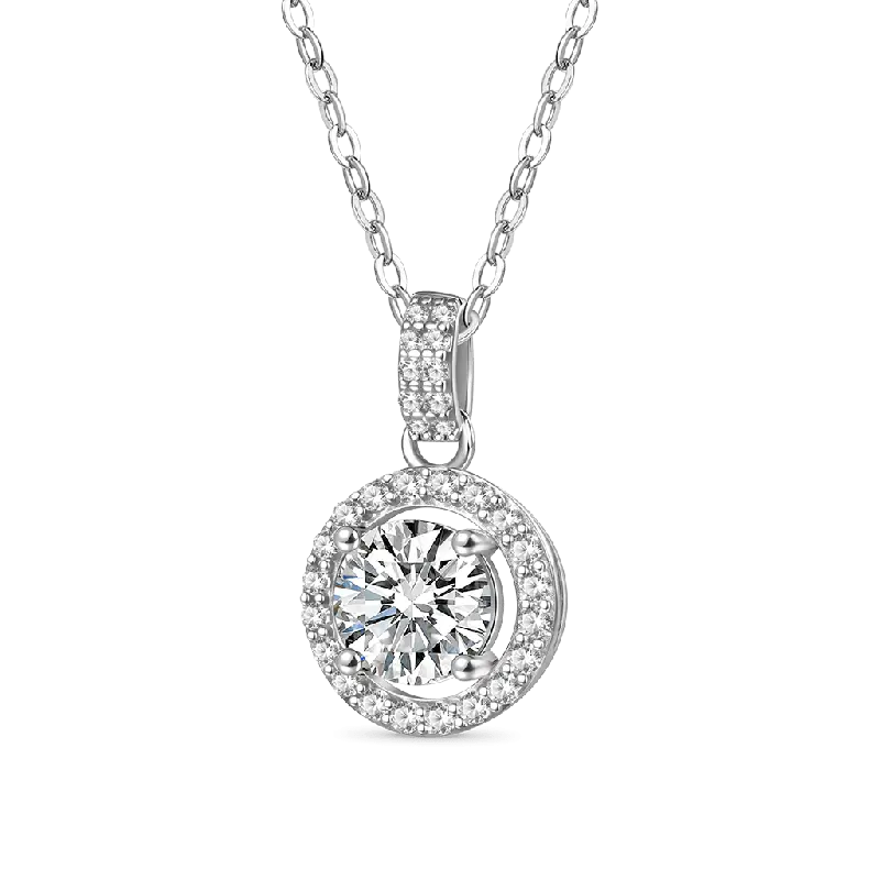 Gnoce Round Cut Rubover 925S & VVS Moissanite With Hidden Halo Necklaces