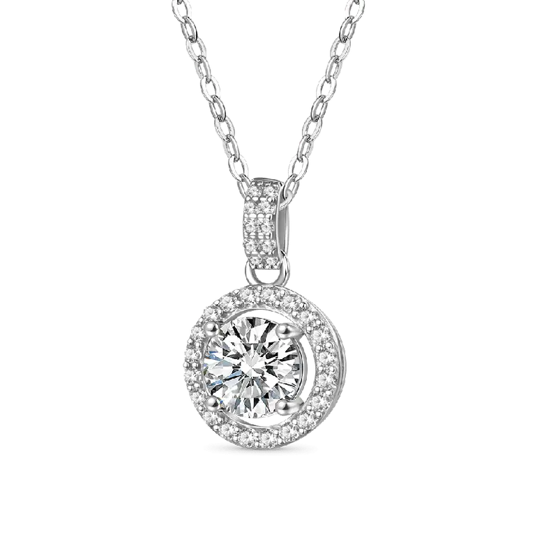 Gnoce Round Cut Rubover 925S & VVS Moissanite With Hidden Halo Necklaces