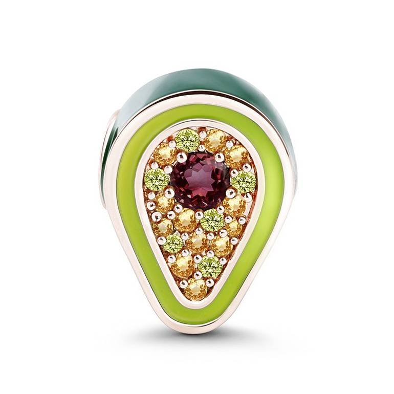 Green Avocado Charm Bead Inlaid with Cz