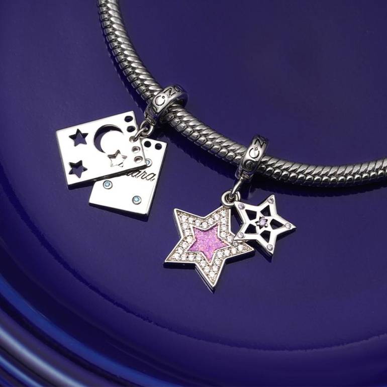 Gnoce Engravable Purple Glitter Star Glow-in-the-Dark Pendant Dangle Charm