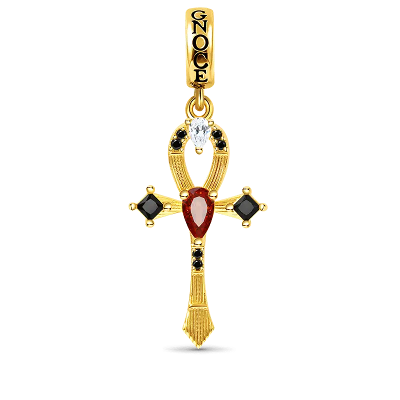 Ankh Pendant Dangle Charm Sterling Silver 18k Gold Plated inlaid with Stones