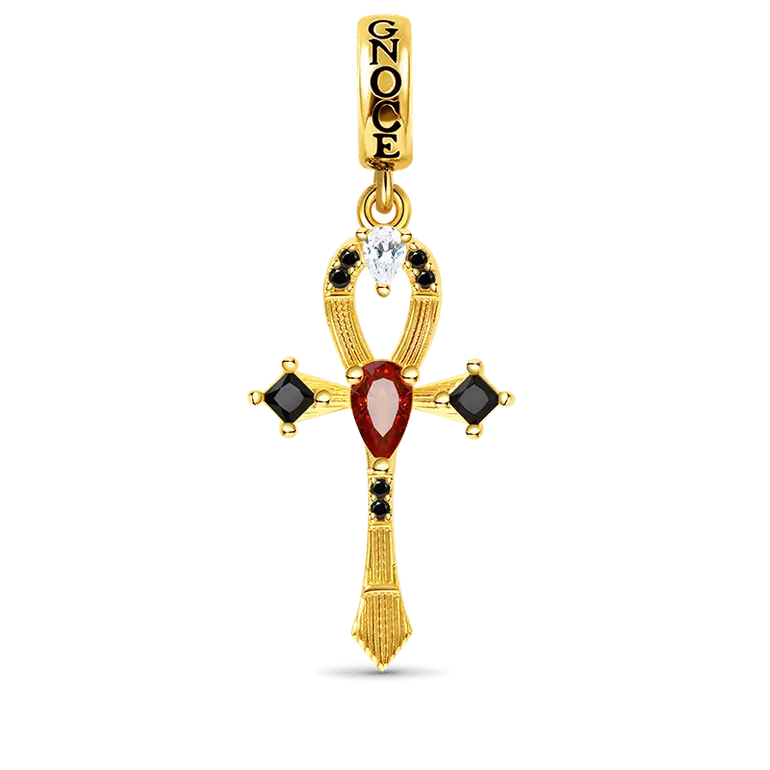 Ankh Pendant Dangle Charm Sterling Silver 18k Gold Plated inlaid with Stones