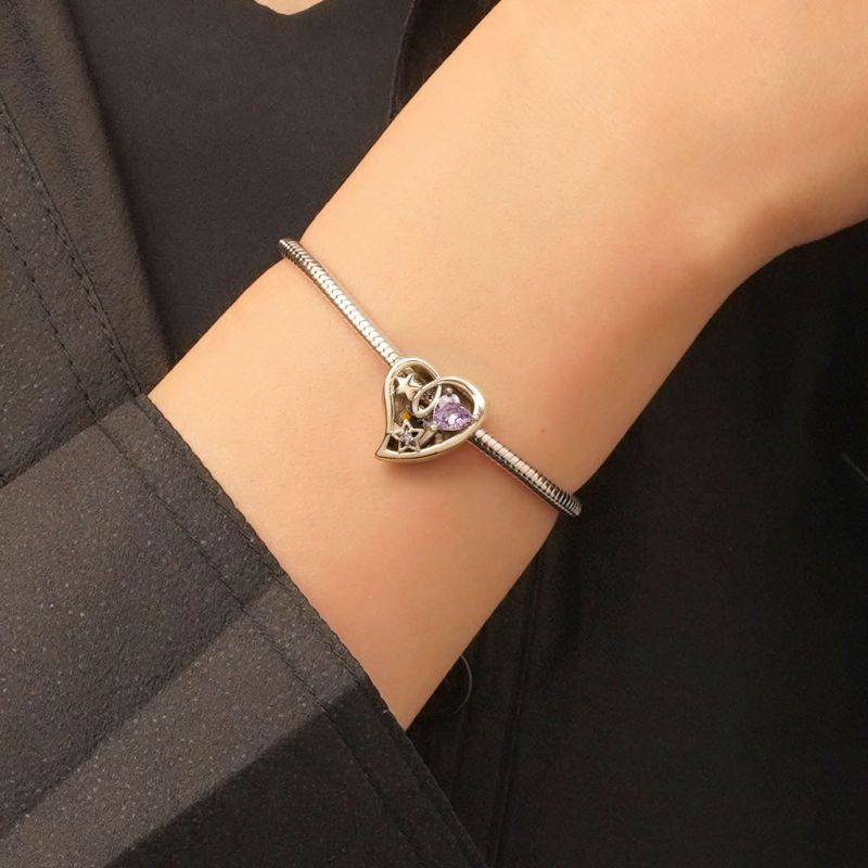 Gnoce Magic Wand Pink Heart Charm Platinum-plated Silver Blend