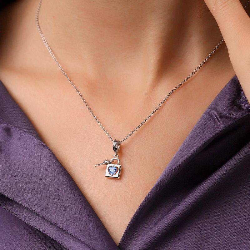Gnoce Birthstone Love Lock & Key Pendant Dangle Charm