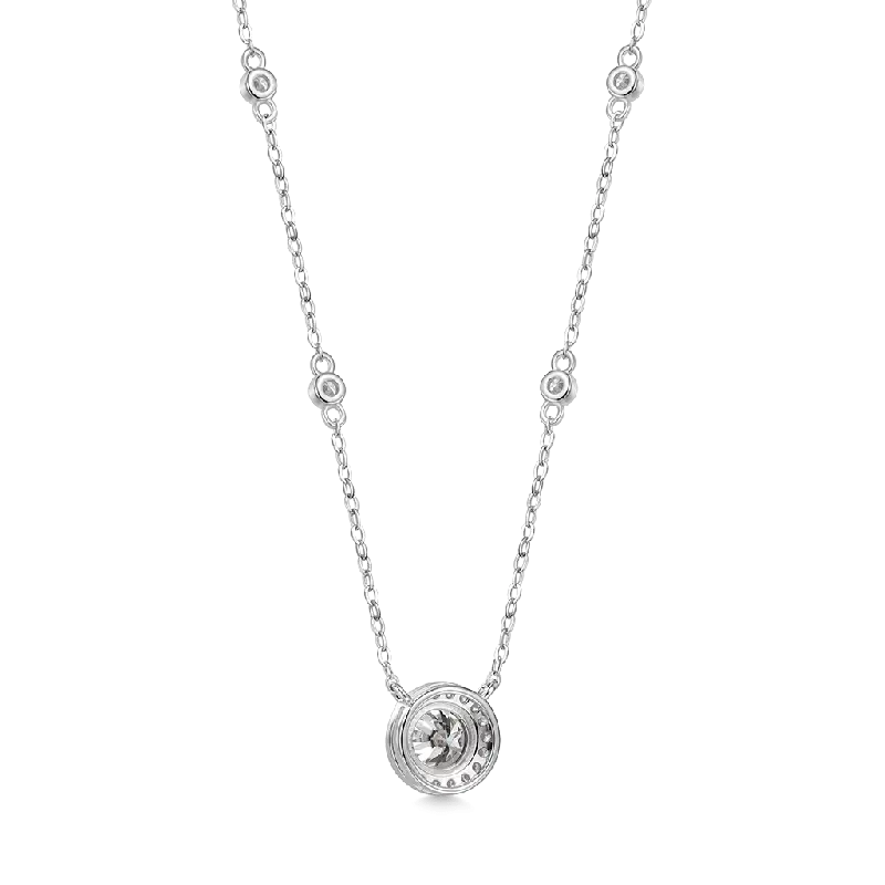 Gnoce 1CT Round VVS Moissanite Frame Station Necklaces