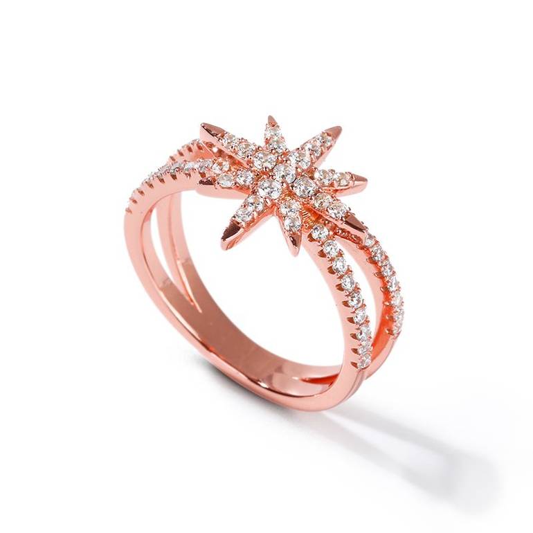 Gnoce Star Ring With Cz 925 Sterling Silver