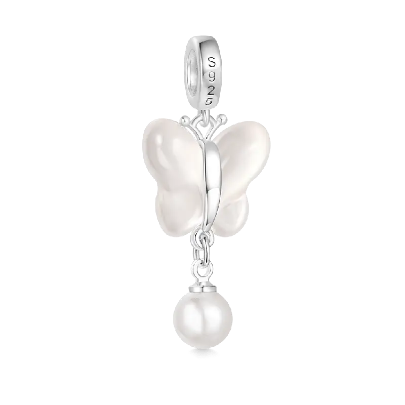 Gnoce Chalcedony Butterfly Pearl Pendant Dangle Charm