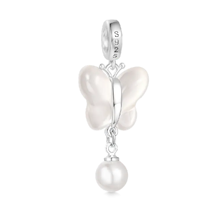 Gnoce Chalcedony Butterfly Pearl Pendant Dangle Charm