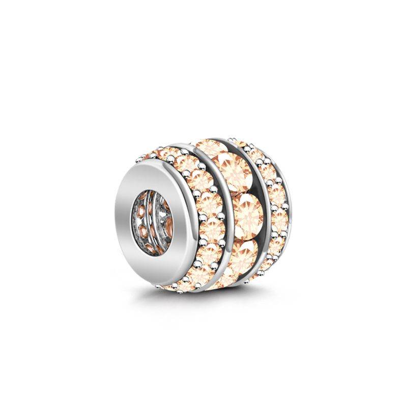 June Birthstone Charm for Bracelets Sterling Silver Champagne Beads