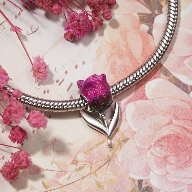Gnoce Black Tulip Flower Charm