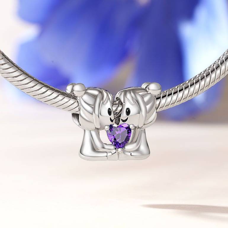 Gnoce Gemini Zodiac Sign Embraces Heart Gem Charm