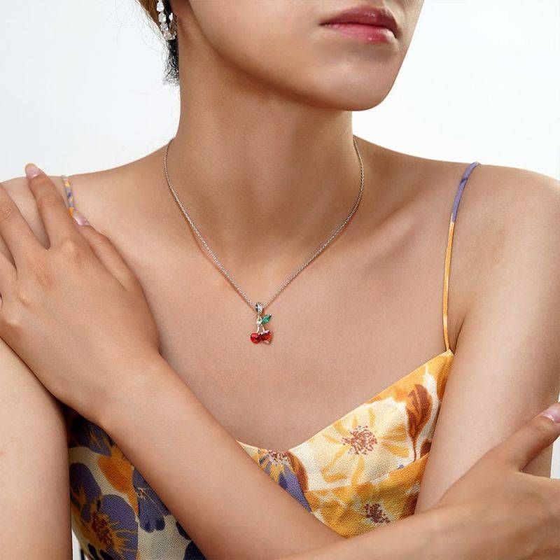 Gnoce Cherry Embraces Heart Gem Pendant Dangle Charm