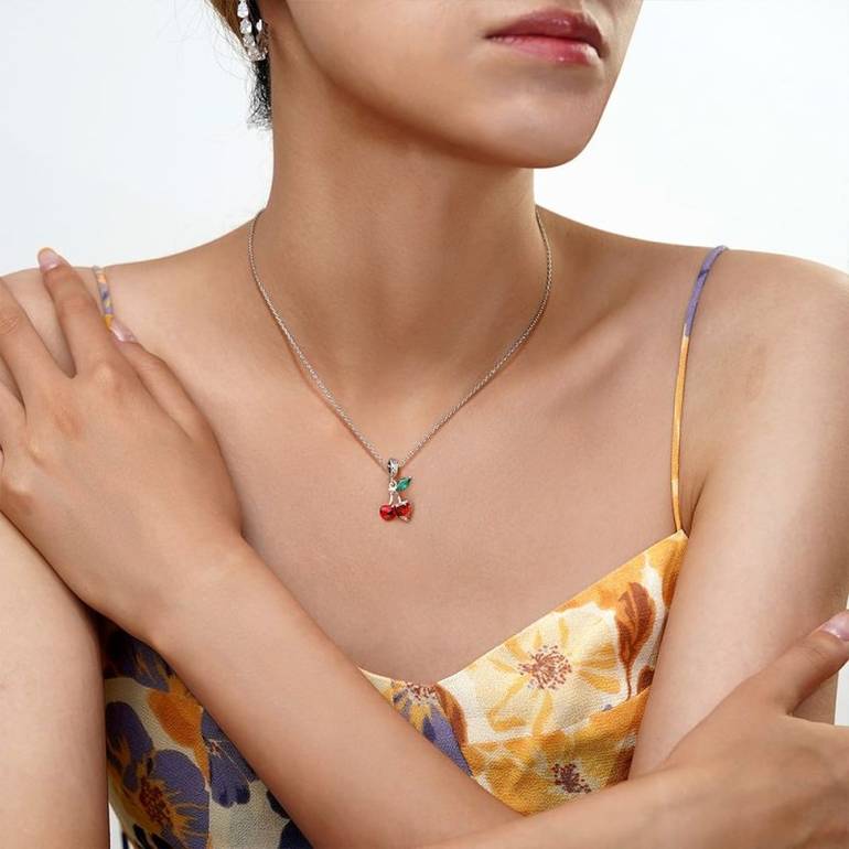 Gnoce Cherry Embraces Heart Gem Pendant Dangle Charm