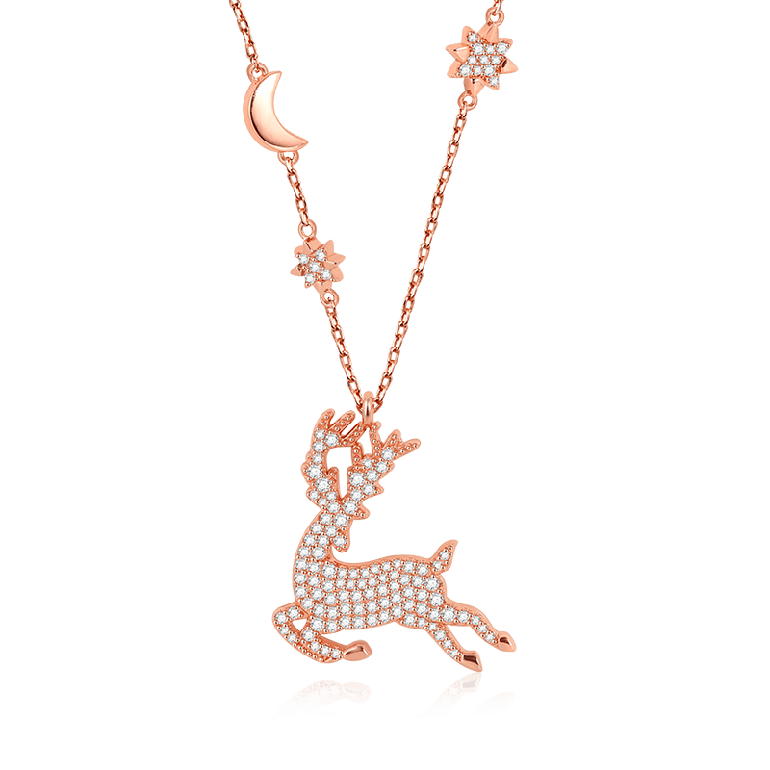 Elk Necklaces Sterling Silver 18k Rose Gold Plated Paved with Stones
