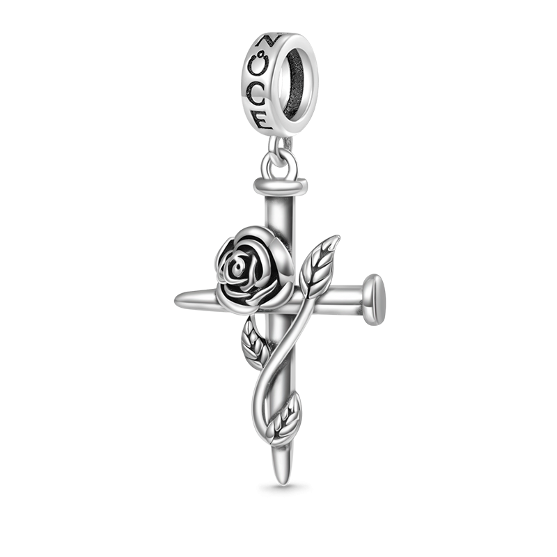 Gnoce Vintage Rose Cross Pendant Dangle Charm