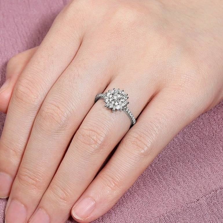 Flower Promise Ring Round Baguette Cut White Sapphire for Woman