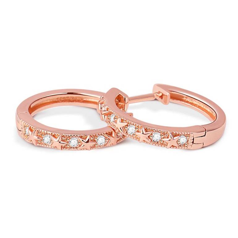 Star Hoop Earrings Rose Gold Plated 925 Sterling Silver