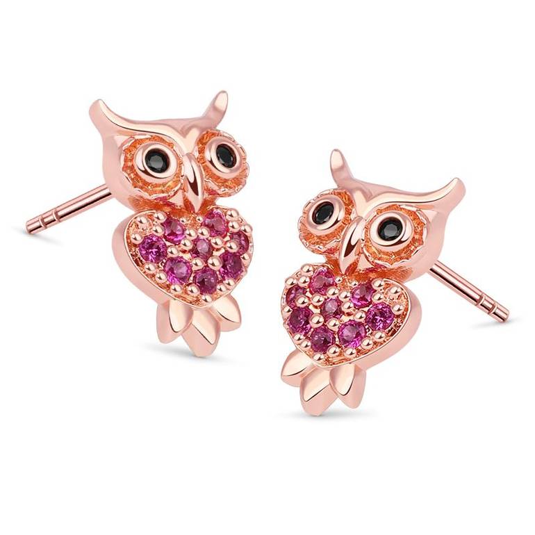 Owl Stud Earring Rose Gold Plated 925 Sterling Silver