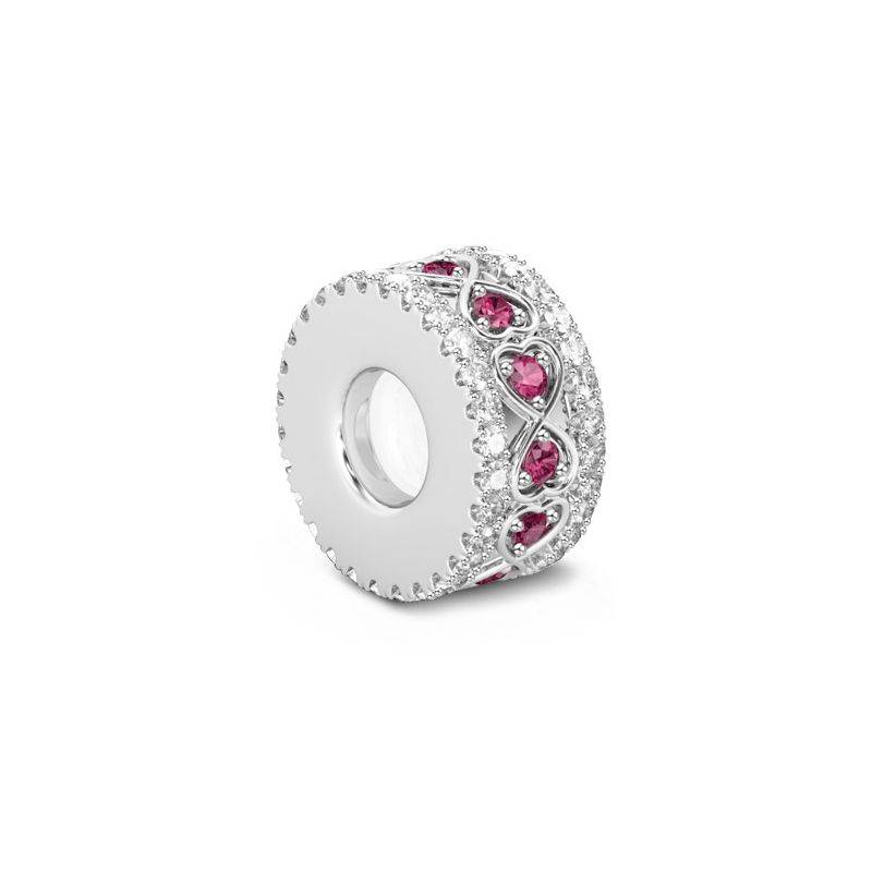 Rose Stone Heart to Heart Stopper for Charm Braceletss Sterling Silver
