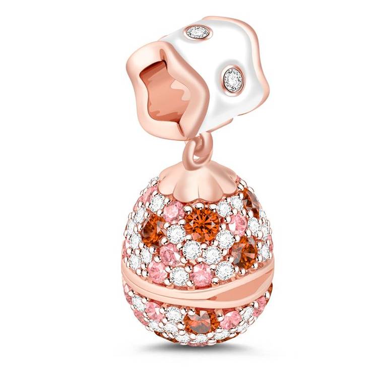 Rabbit in Egg Charm 925 Sterling Silver Colorful Cubic Zirconia Beads Easter Gift
