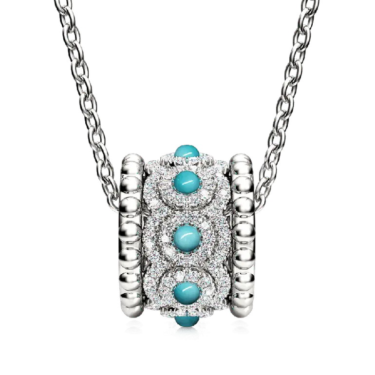 Gnoce Turquoise Halo Drum Pendant Necklaces
