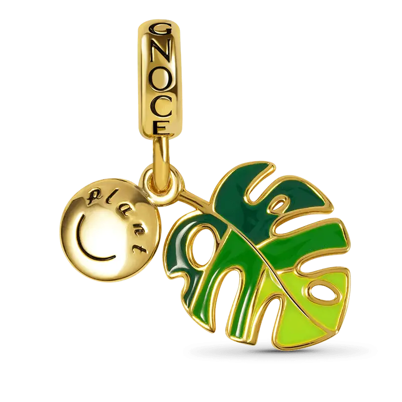 Monstera Deliciosa Liebm Pendant Dangle Charm Sterling Silver 18K Gold Plated