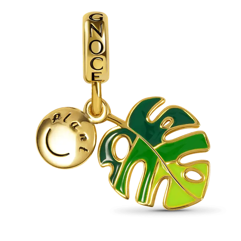 Monstera Deliciosa Liebm Pendant Dangle Charm Sterling Silver 18K Gold Plated