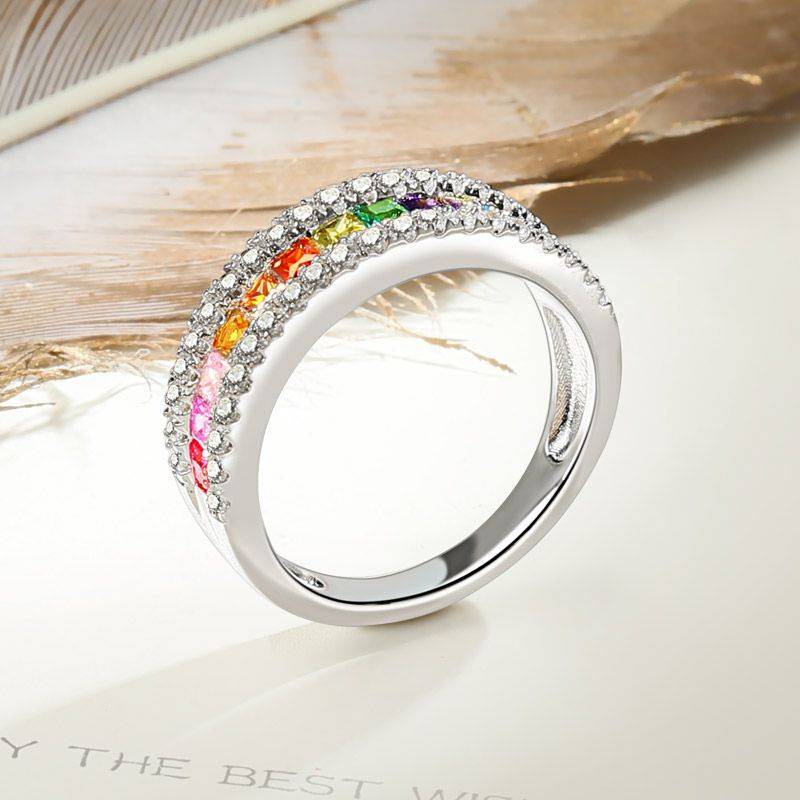 Multi-Color Princess Cut Band Ring for Woman Sterling Silver