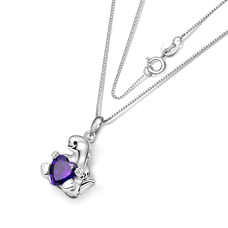 Gnoce Stegosaurus Embraces Heart Gem Necklaces