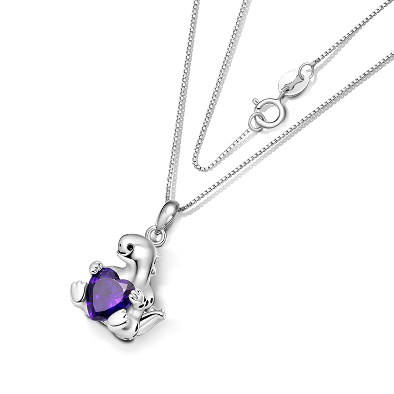 Gnoce Stegosaurus Embraces Heart Gem Necklaces