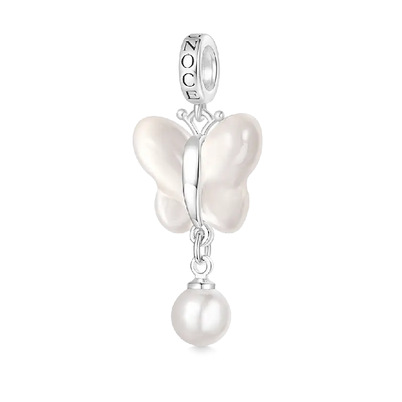 Gnoce Chalcedony Butterfly Pearl Pendant Dangle Charm