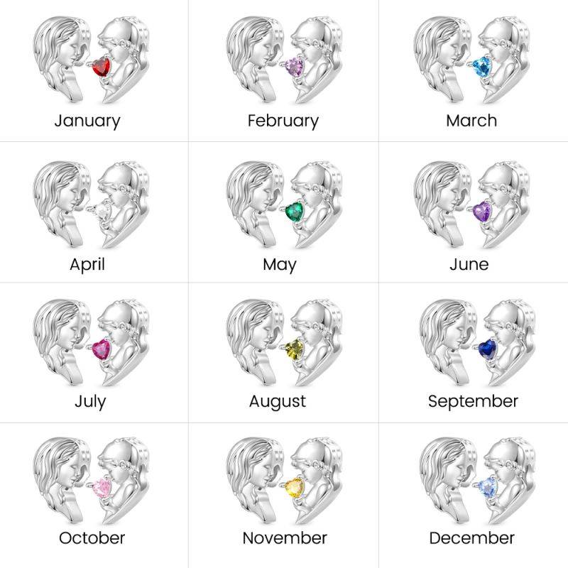 Gnoce Mother & Son Heart Engravable Birthstone Double Charm