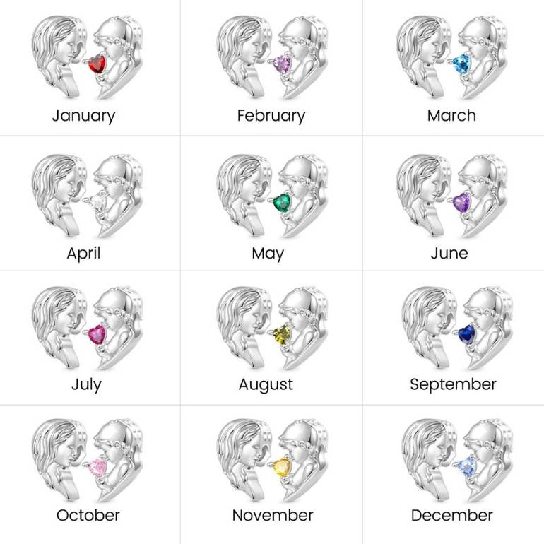 Gnoce Mother & Son Heart Engravable Birthstone Double Charm